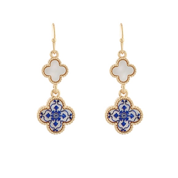 Colored Shell Clover 2 Drop Earrings - Picture 1 of 1